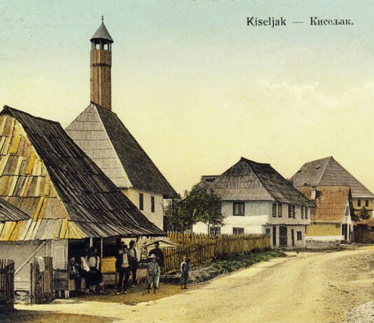 Izgled Kiseljaka vjerovatno iz 19. stoljeća, sa bosanskim kućama i džamijom osmansko-orijentalne arhitekture