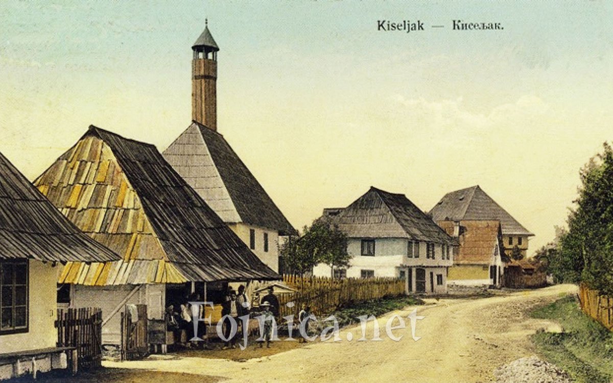 Izgled Kiseljaka vjerovatno iz 19. stoljeća, sa bosanskim kućama i džamijom osmansko-orijentalne arhitekture